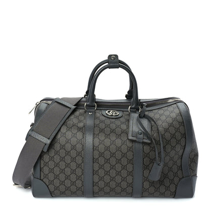 Gucci GG Supreme Monogram Textured Dollar Calfskin Medium Savoy Duffle Bag  Grey Black Graphite Grey 1 of 8