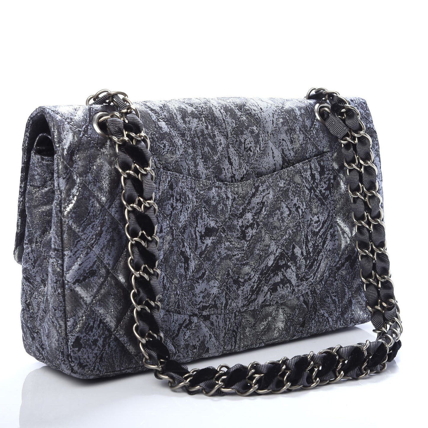 Metallic Brocade Quilted Medium Double Flap Dark Grey
