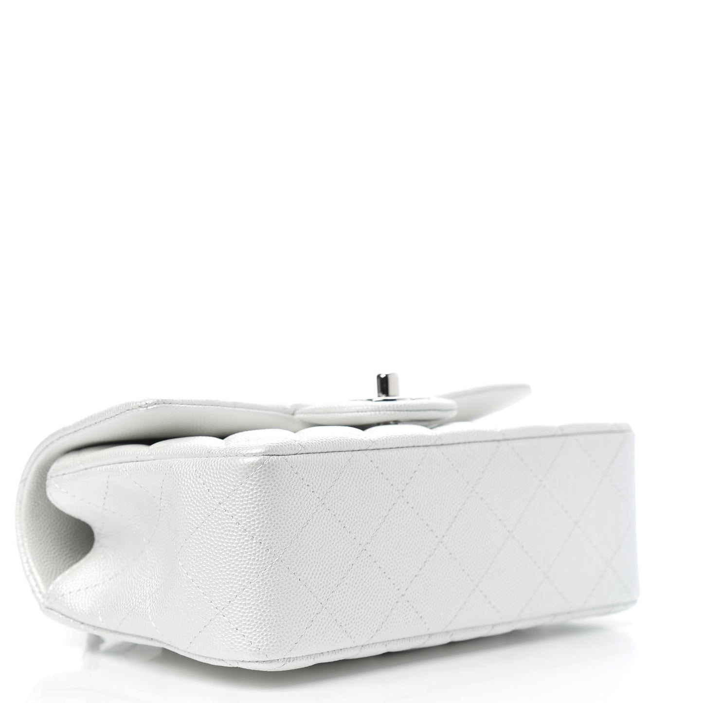 Iridescent Caviar Quilted Mini Top Handle Rectangular Flap White