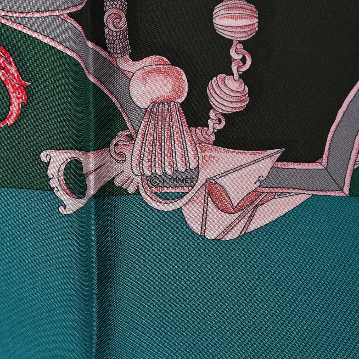 Hermes Silk Plumets du Roy Scarf 90 Vert Rose Blanc 3 of 4