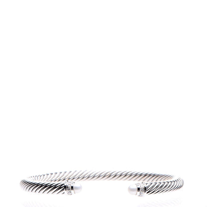 David Yurman Sterling Silver Diamond Pearl 5mm Cable Classics Bracelet 1 of 5