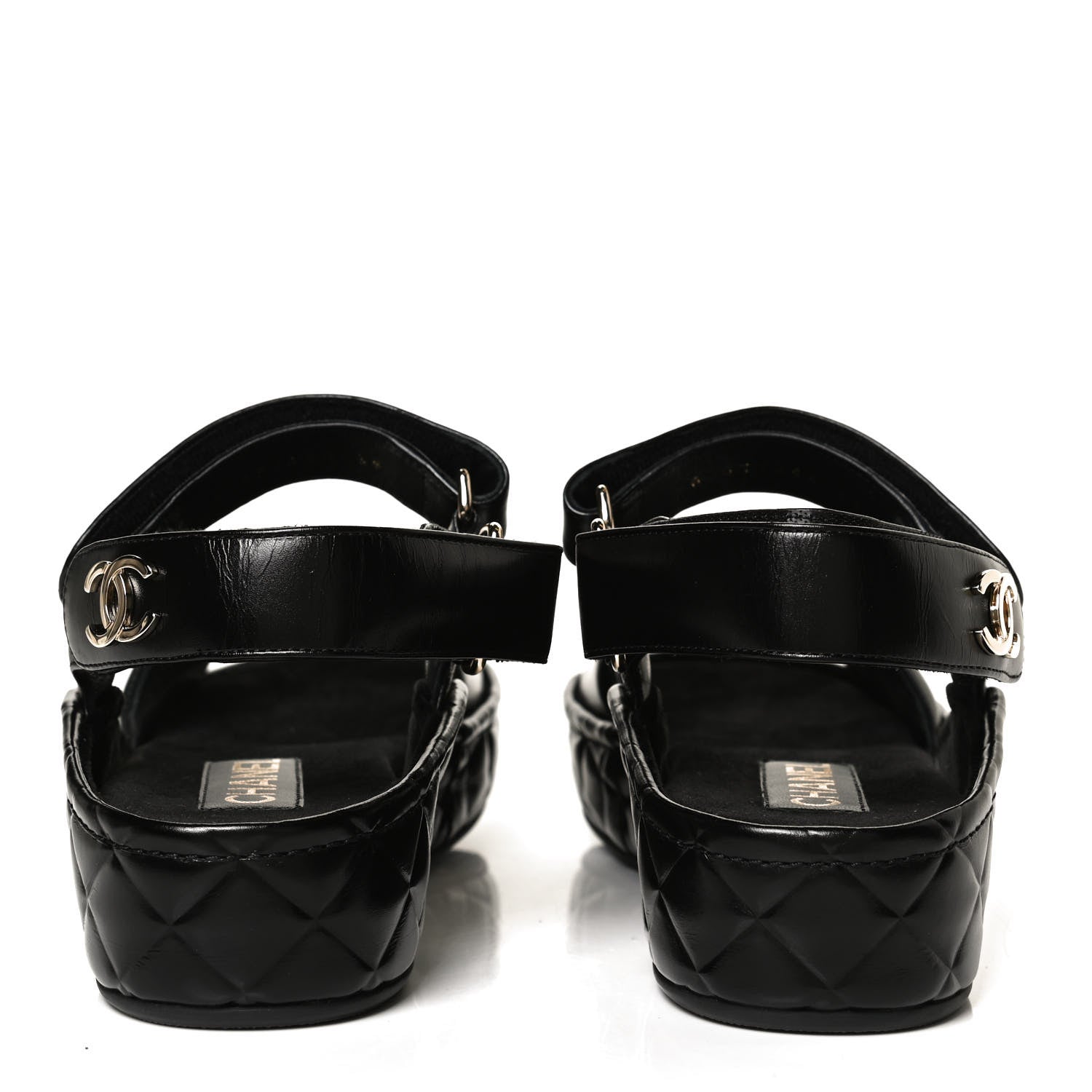 Chanel Shiny Calfskin Logo Platform Sandals 38 Black 6 of 13
