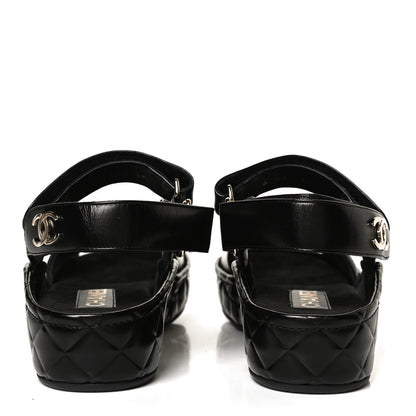 Chanel Shiny Calfskin Logo Platform Sandals 38 Black 6 of 13