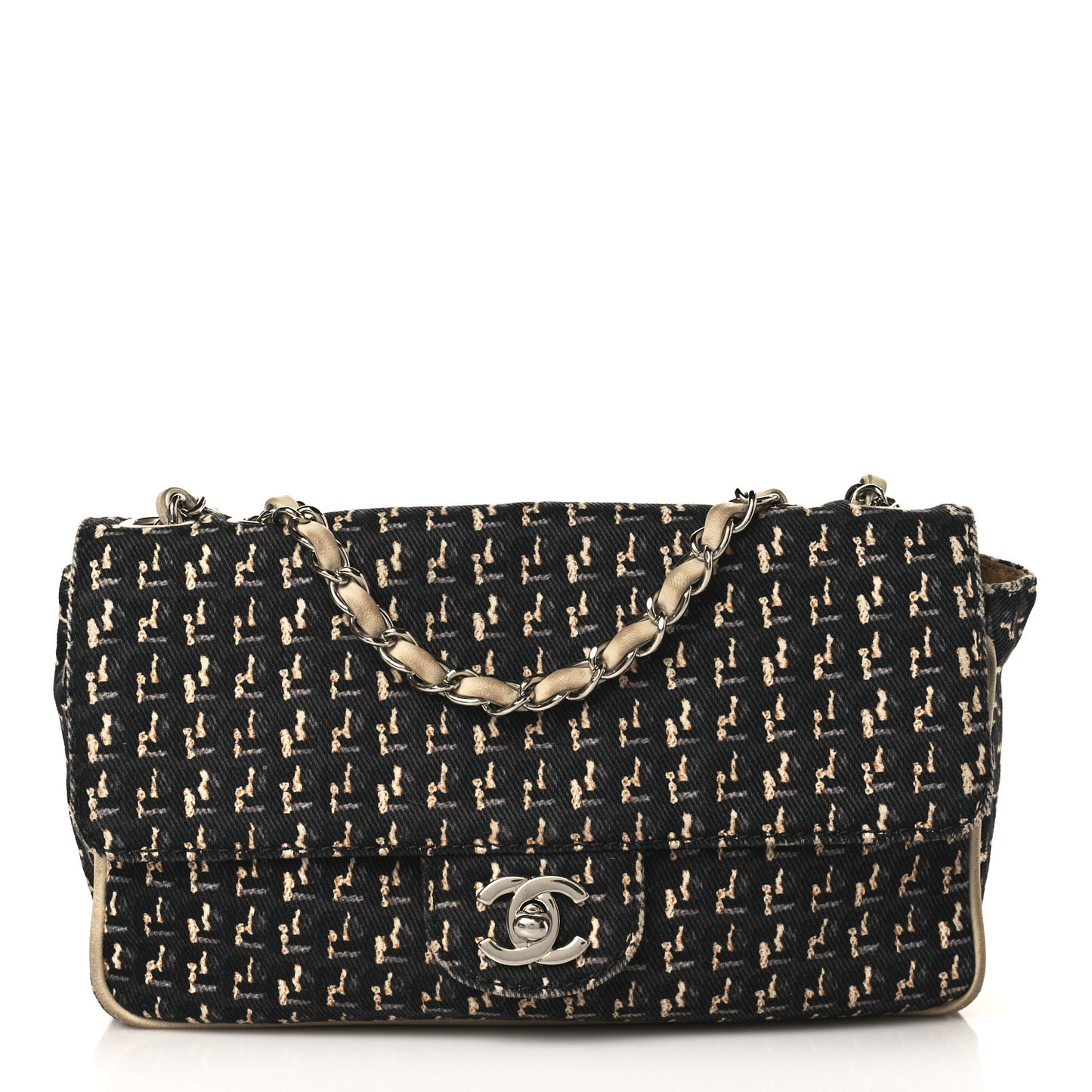 Canvas Lambskin Medium Flap Black Beige Multicolor