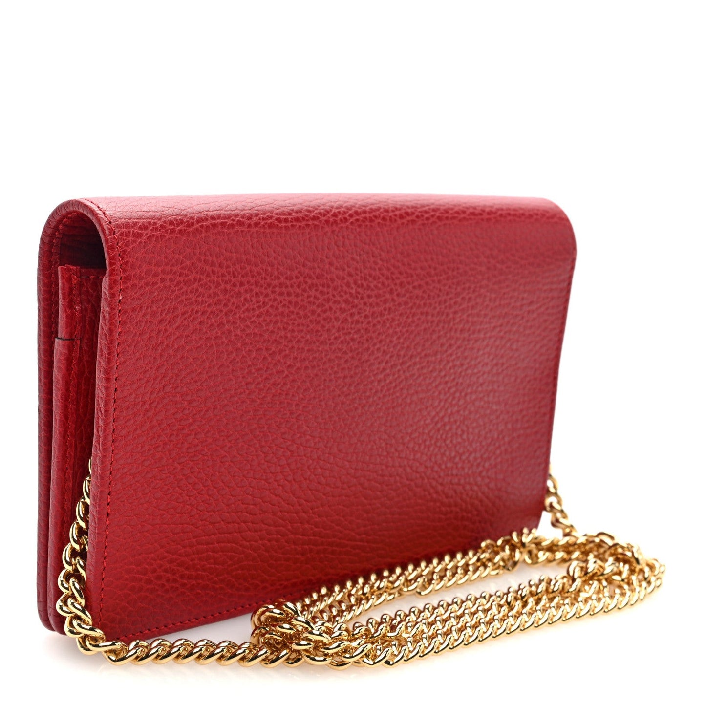 Dollar Calfskin Mini GG Marmont Chain Wallet Hibiscus Red