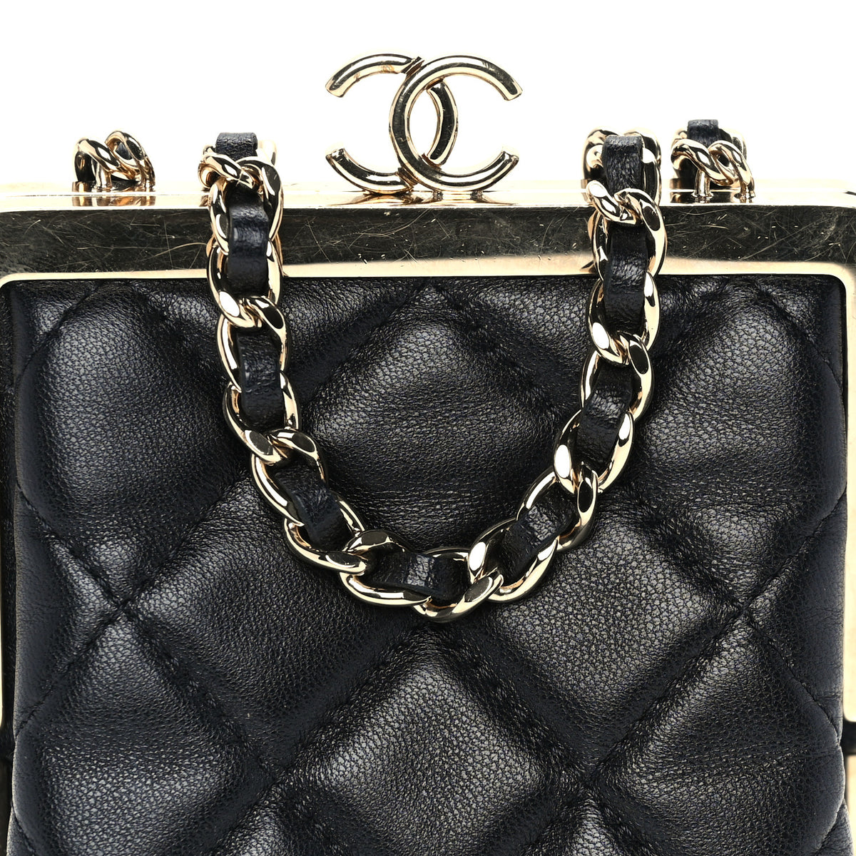 Chanel Lambskin Plexi Quilted CC Evening Clutch With Chain Black 7 of 9