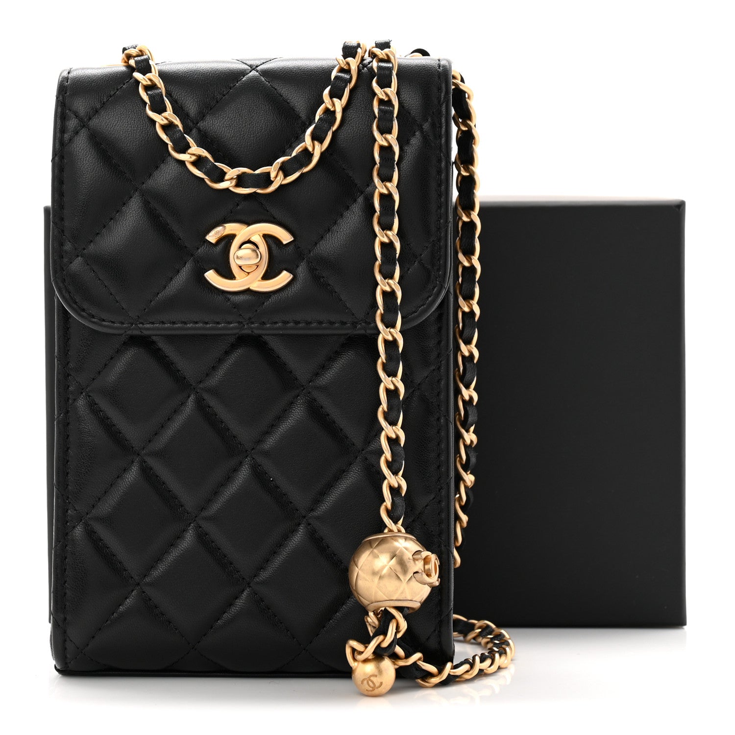 Chanel Lambskin Quilted Vertical Pearl Crush Flap With Chain Black 12 of 12