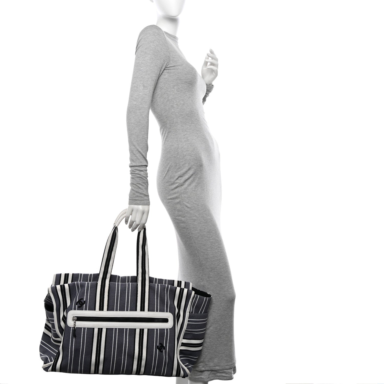 Chanel Striped Canvas CC Tote Blue White Black 2 of 19