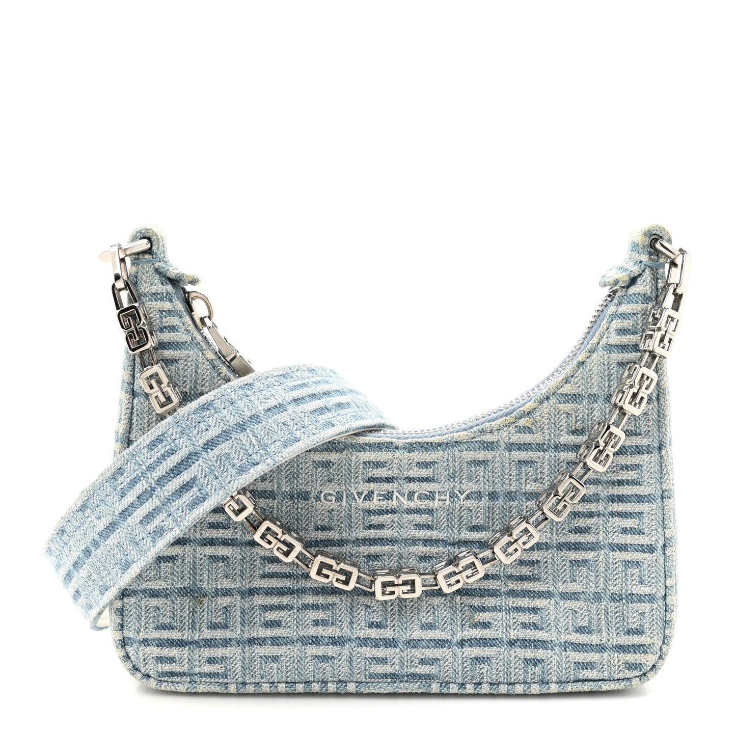 Denim Mini Moon Cut Out Shoulder Bag Blue