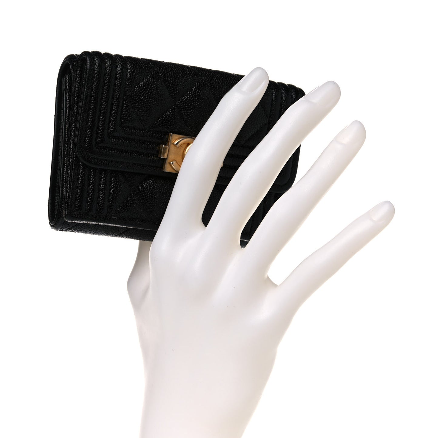 Caviar Quilted Small Boy Flap Wallet Black