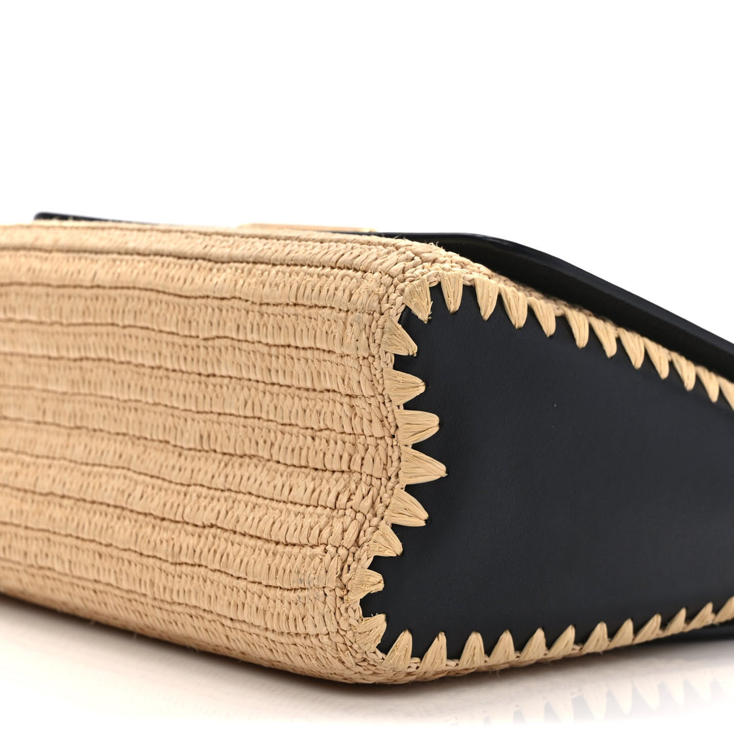 Calfskin Raffia Twist Shoulder Bag MM Black