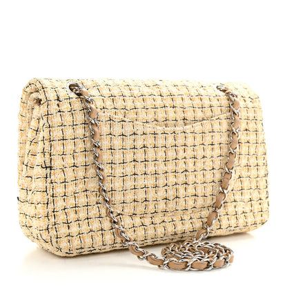 Chanel Tweed Quilted Medium Double Flap Beige Multicolor 3 of 13