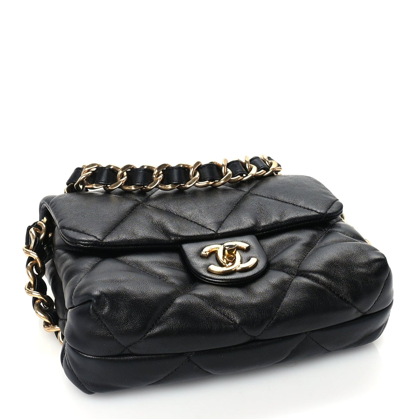Lambskin Quilted Small Chain Top Handle Flap  Black