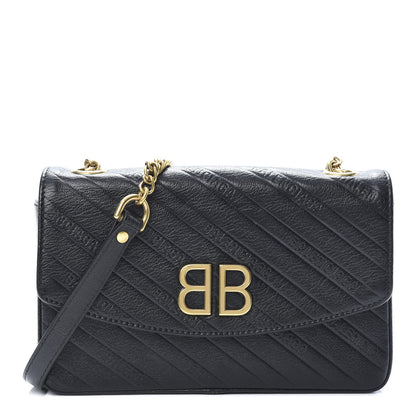 Balenciaga Shiny Goatskin Logo Embossed BB Chain Wallet Black 1 of 15