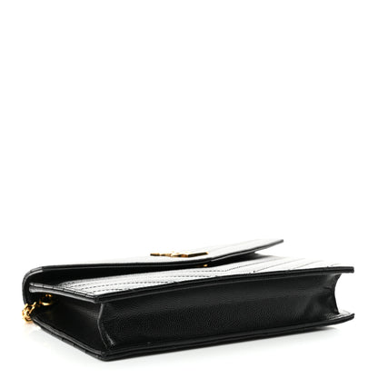 Saint Laurent Grain De Poudre Matelasse Chevron Monogram Envelope Chain Wallet Black 4 of 12