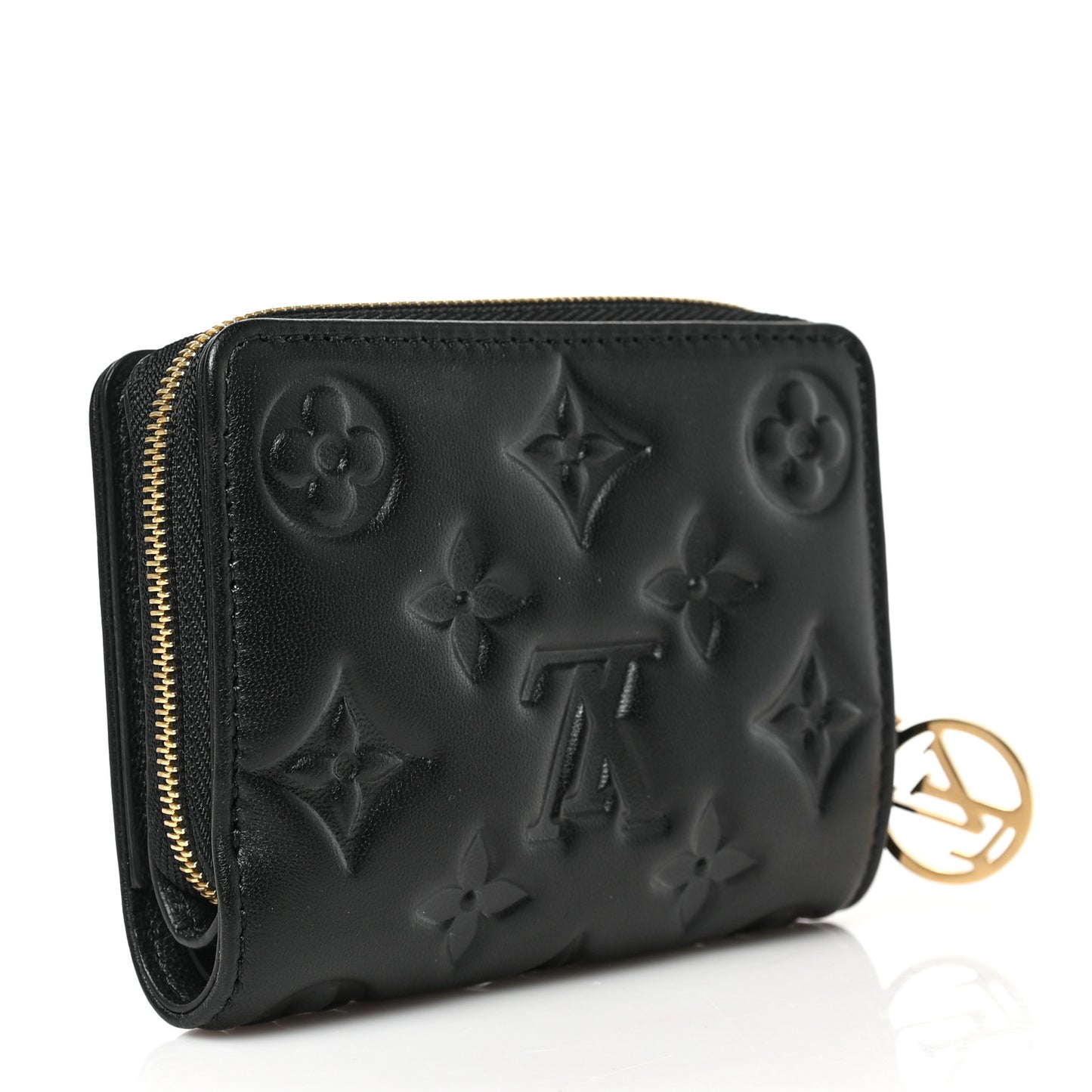 Lambskin Embossed Monogram Lou Coussin Wallet Black