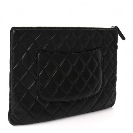 Lambskin Quilted Medium Cosmetic Case Black