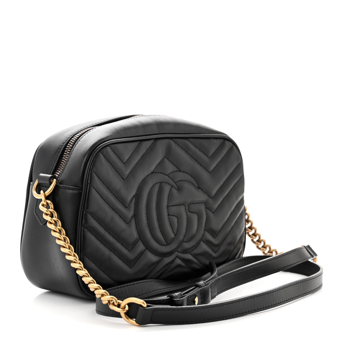 Calfskin Matelasse Small GG Marmont Chain Shoulder Bag Black