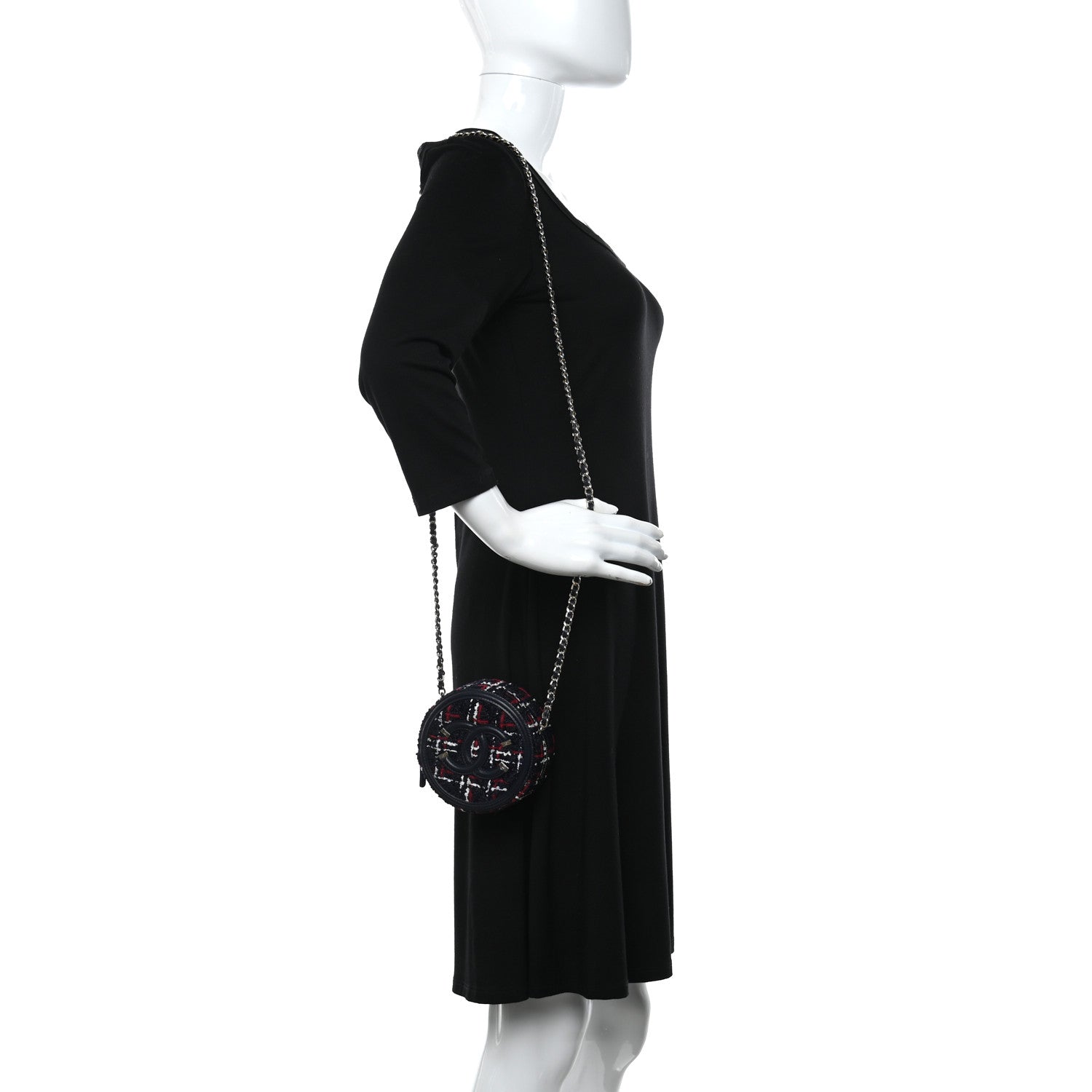 Chanel Tweed Quilted Round Filigree Clutch With Chain Navy Blue 2 of 8