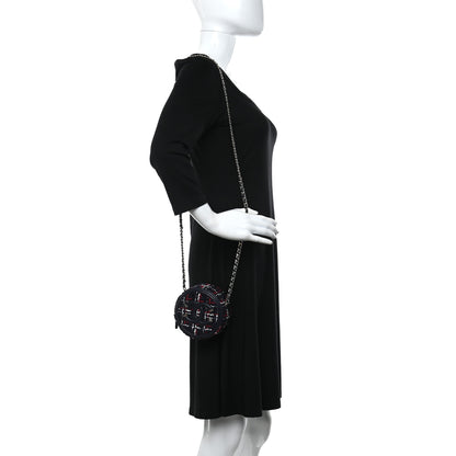 Chanel Tweed Quilted Round Filigree Clutch With Chain Navy Blue 2 of 8