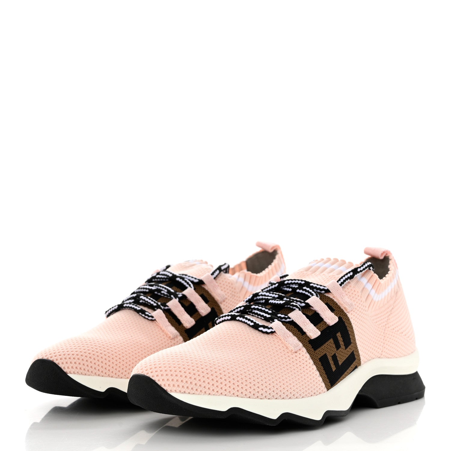 Fendi Stretch Knit Jacquard FF Lace-Up Sock Sneakers 38.5 Pink 3 of 8