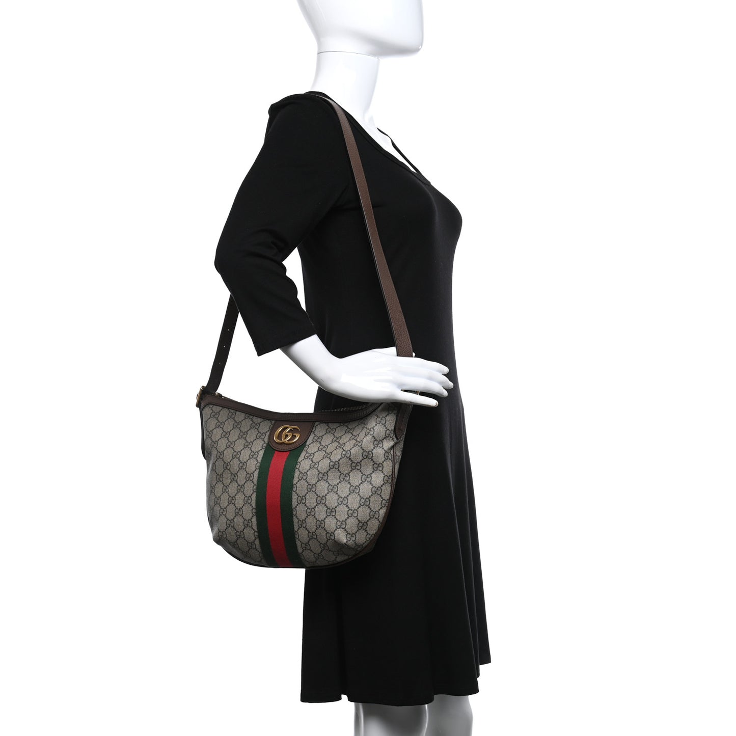 GG Supreme Monogram Web Small Ophidia Half Moon Hobo Brown