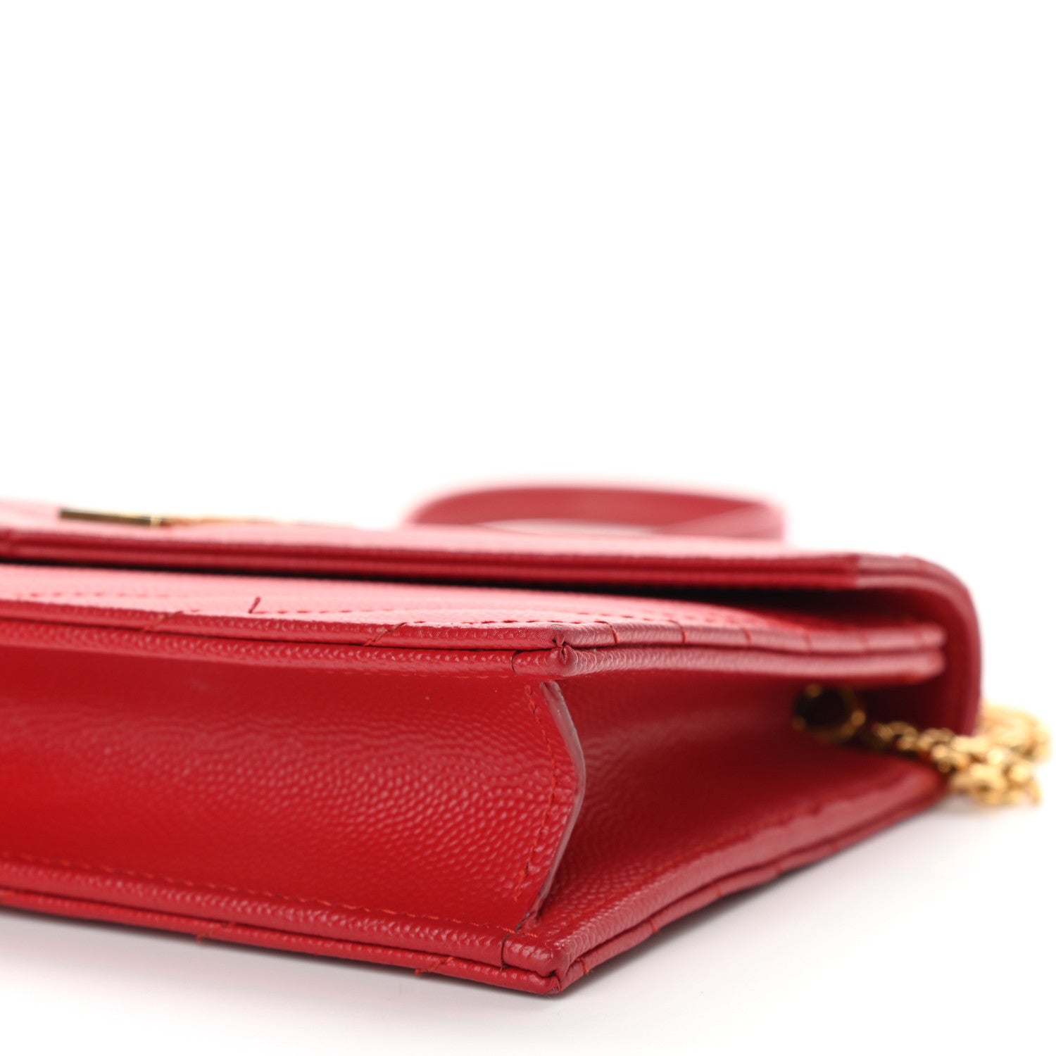 Saint Laurent Grain De Poudre Matelasse Chevron Monogram Envelope Chain Wallet New Red 9 of 11