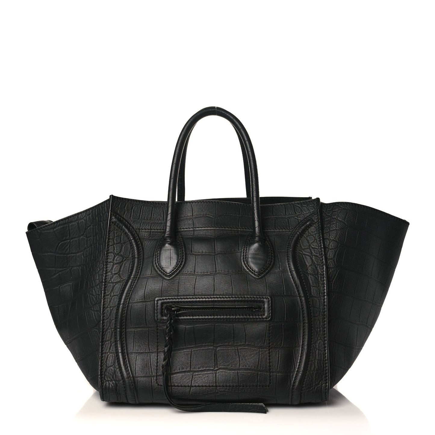Calfskin Crocodile Embossed Medium Phantom Luggage Black