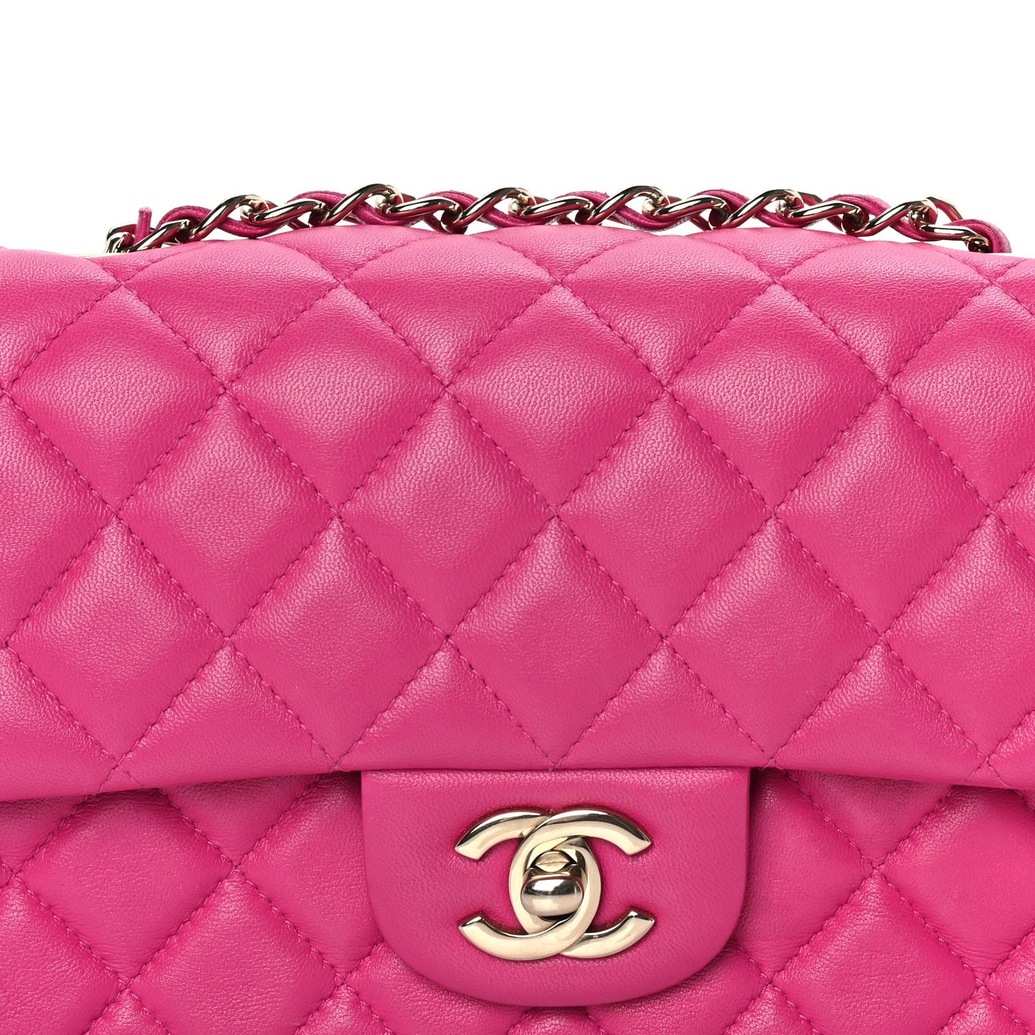 Chanel Lambskin Quilted Mini Rectangular Flap Dark Pink 7 of 7