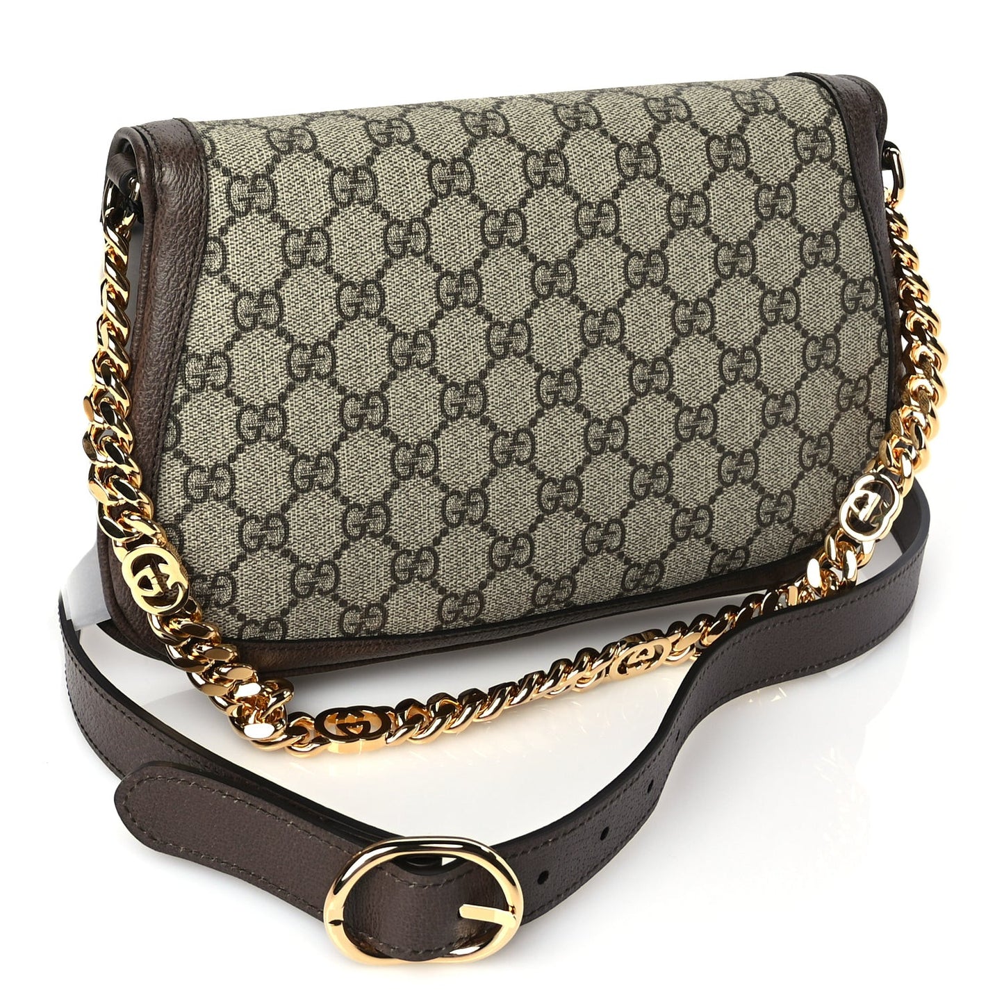 GG Supreme Monogram Textured Dollar Calfskin Blondie Chain Shoulder Flap Bag Beige Ebony New Acero