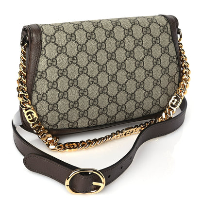 Gucci GG Supreme Monogram Textured Dollar Calfskin Blondie Chain Shoulder Flap Bag Beige Ebony New Acero 2 of 8