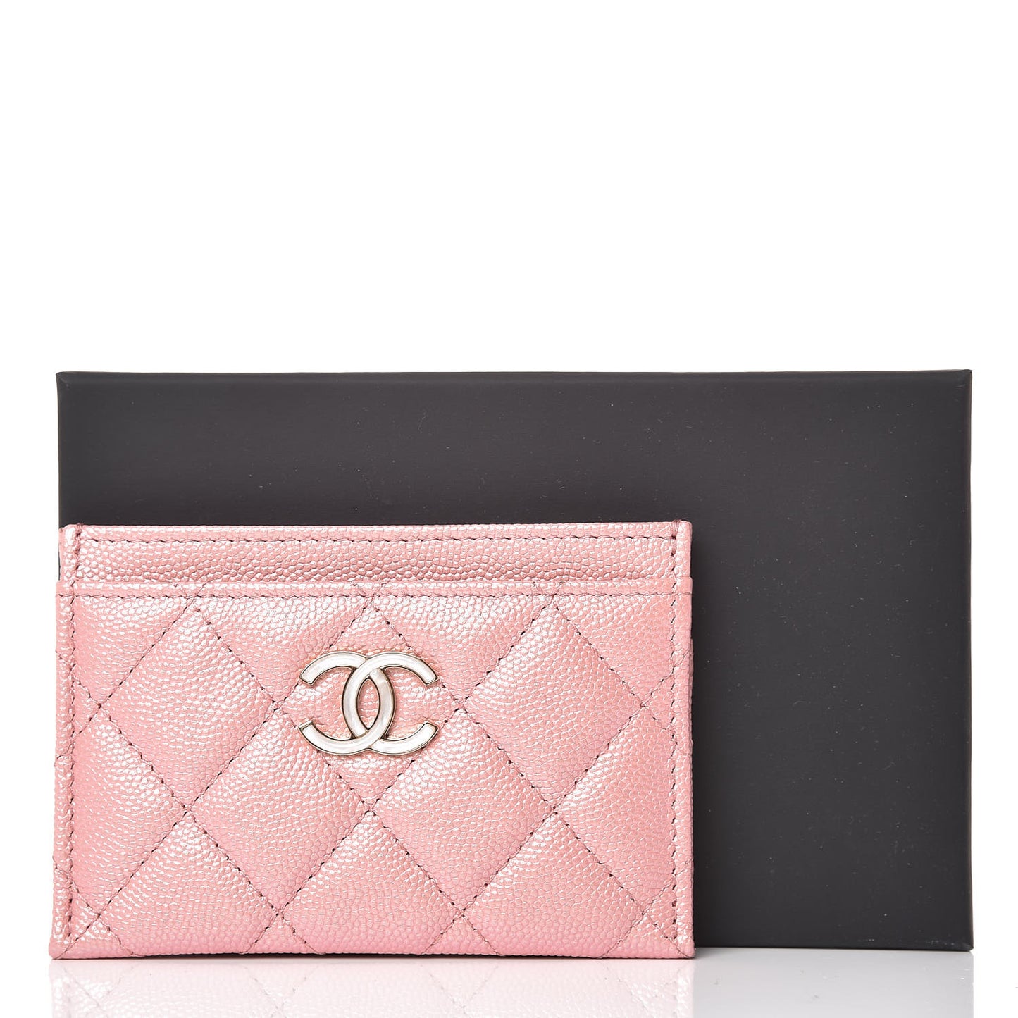 Iridescent Caviar Quilted Card Holder Pink