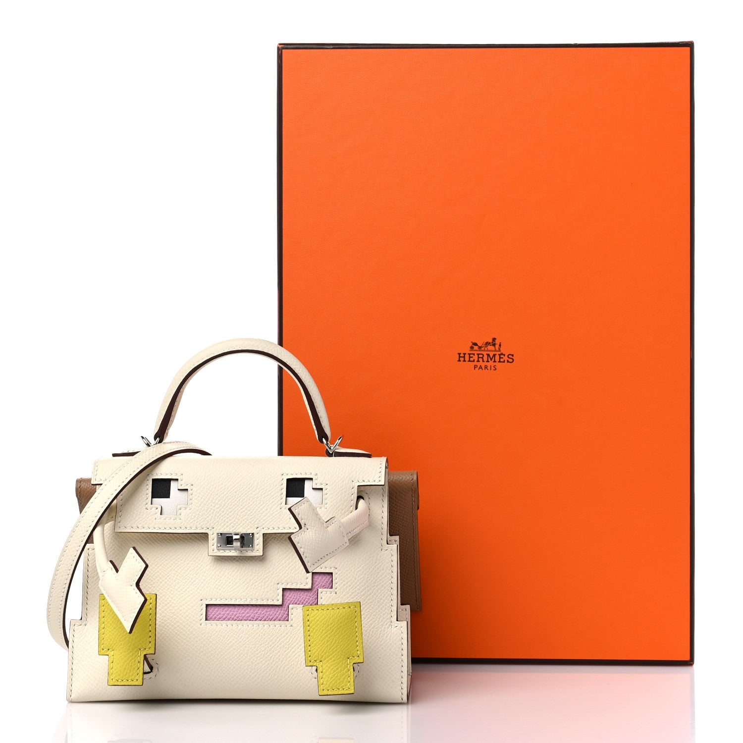 Hermes Epsom Quelle Idole Picto Kelly Doll Handbag Nata Mauve Sylvestre Lime Chai 14 of 14