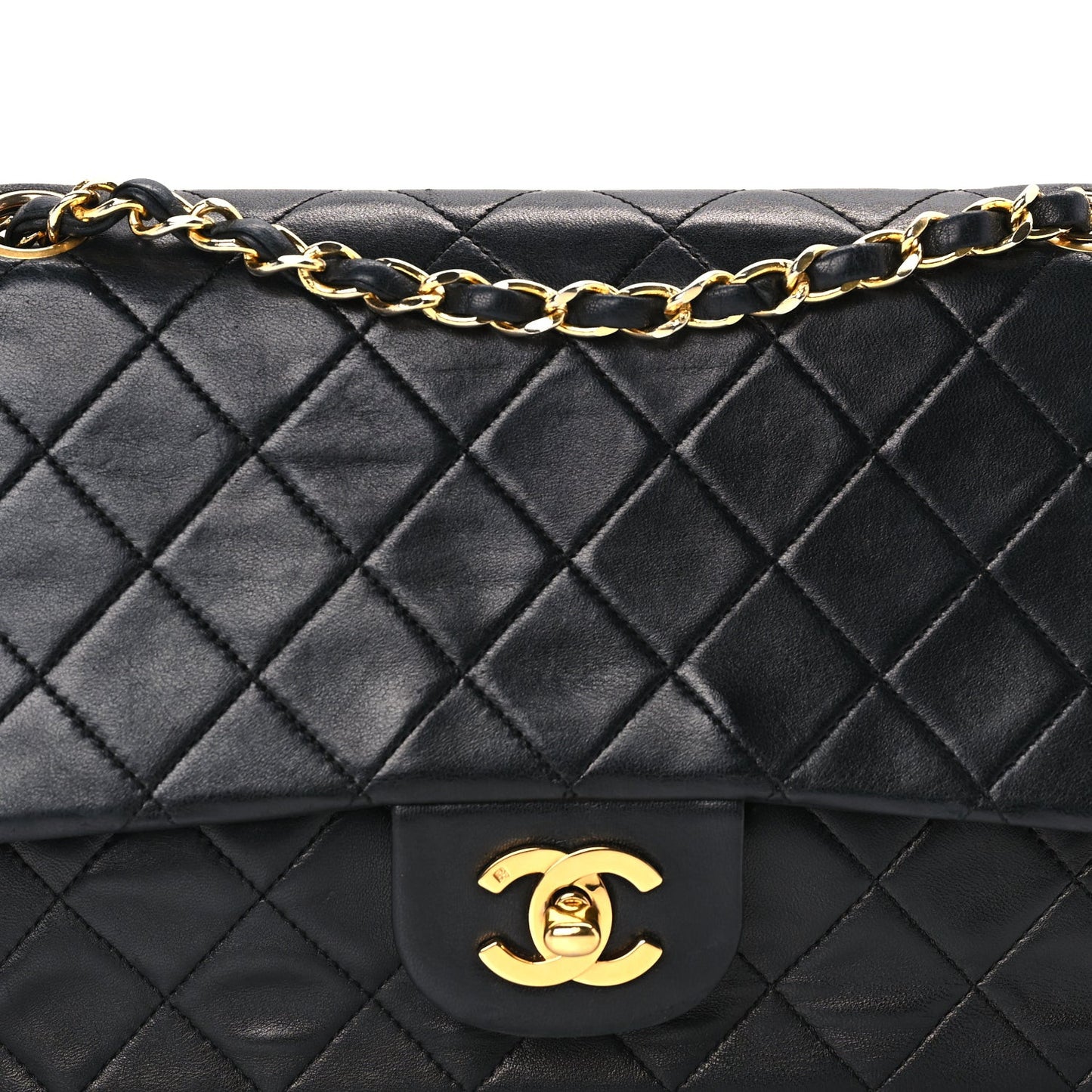 Lambskin Quilted Medium Double Flap Black