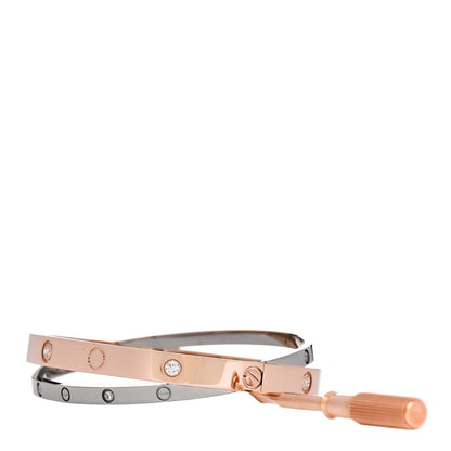 Cartier 18K Pink White Gold 12 Diamond Double LOVE Bracelet 18 3 of 8