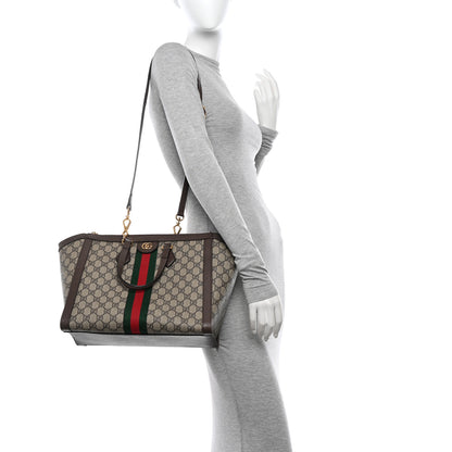 Gucci GG Supreme Monogram Web Medium Ophidia Tote Bag Brown 2 of 13