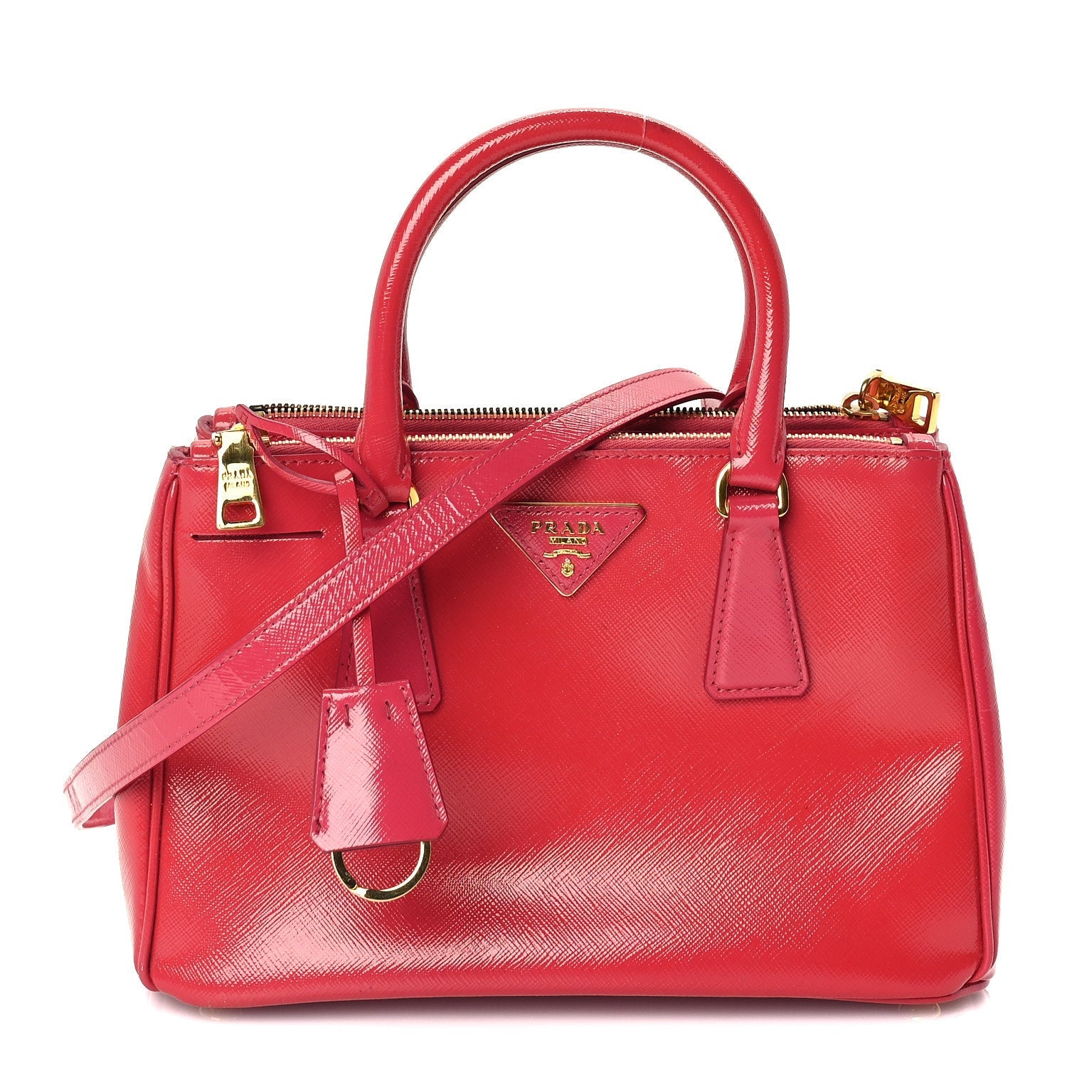 Prada Saffiano Vernice Mini Galleria Double Zip Tote Peonia 1 of 8