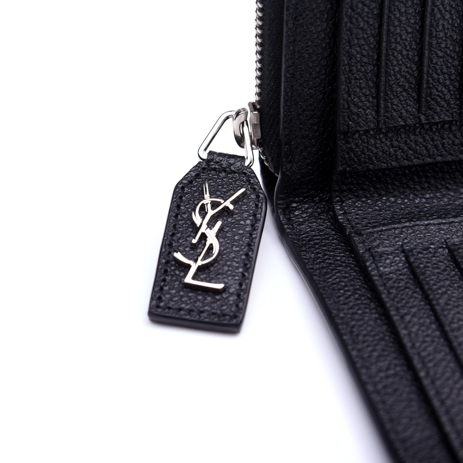 Saint Laurent Grained Calfskin Rive Gauche Compact Zip Around Wallet Black 10 of 11