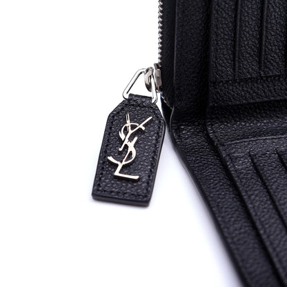 Saint Laurent Grained Calfskin Rive Gauche Compact Zip Around Wallet Black 10 of 11