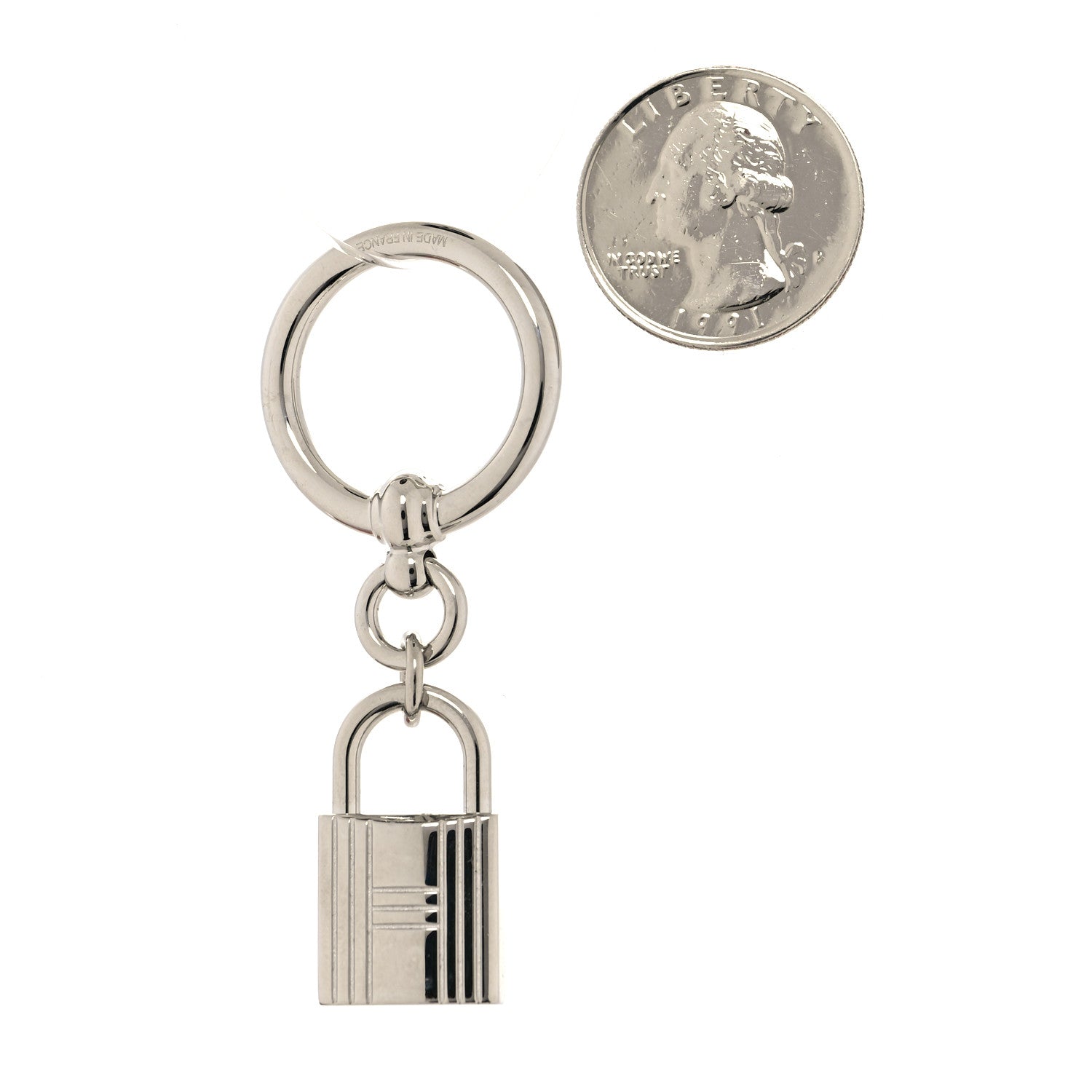 Hermes Palladium Mini Loop Charms Cadenas Scarf Ring Silver 2 of 5