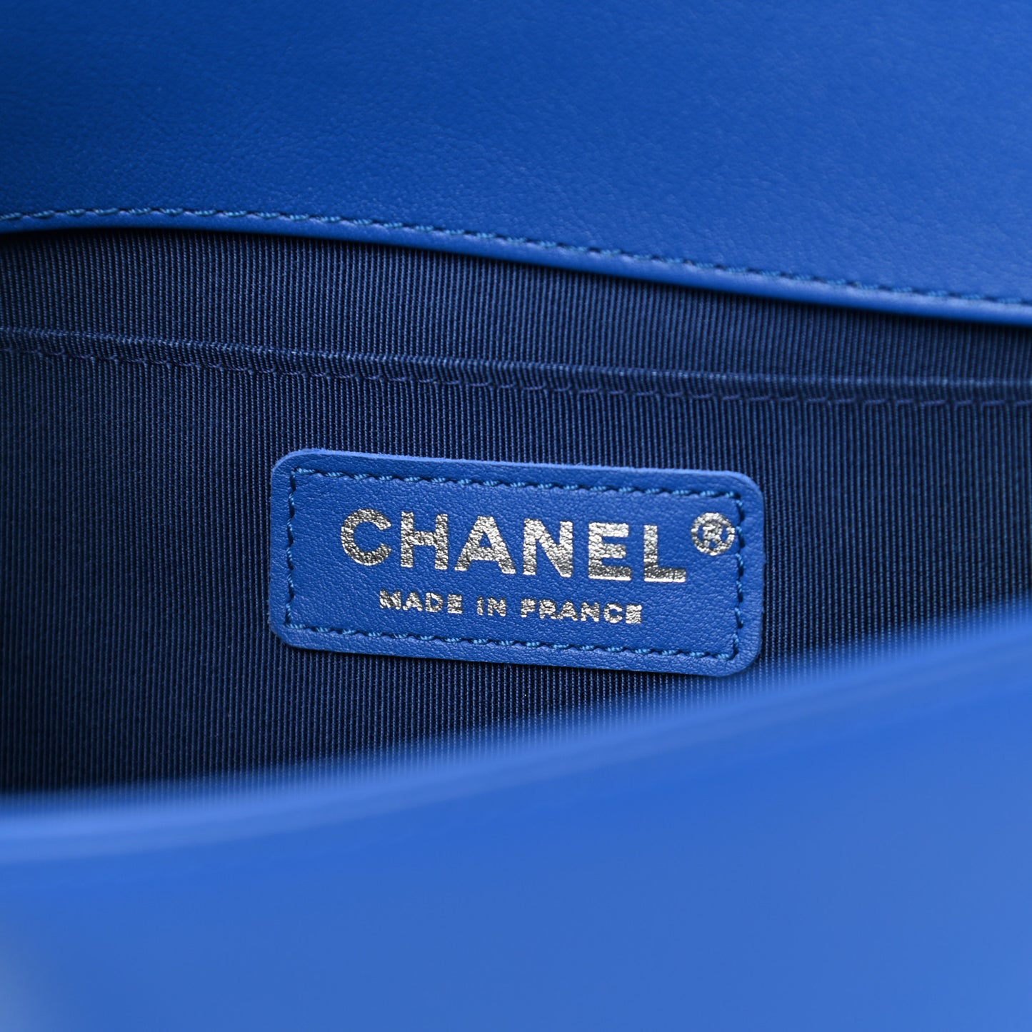 Calfskin Chevron Quilted Medium Boy Flap Bright Blue