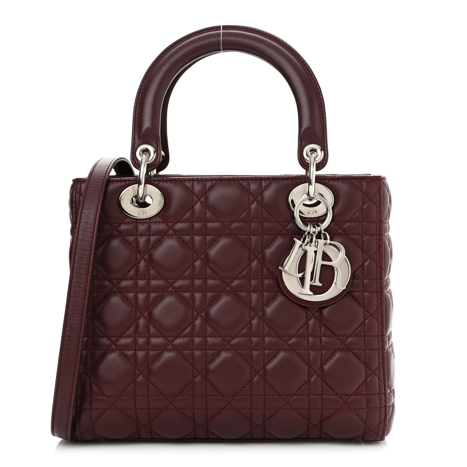 Christian Dior Lambskin Cannage Medium Lady Dior Burgundy 1 of 13