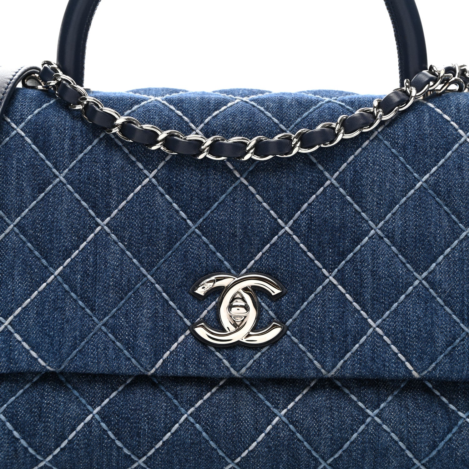 Chanel Denim Quilted Small Coco Handle Flap Blue 7 of 9