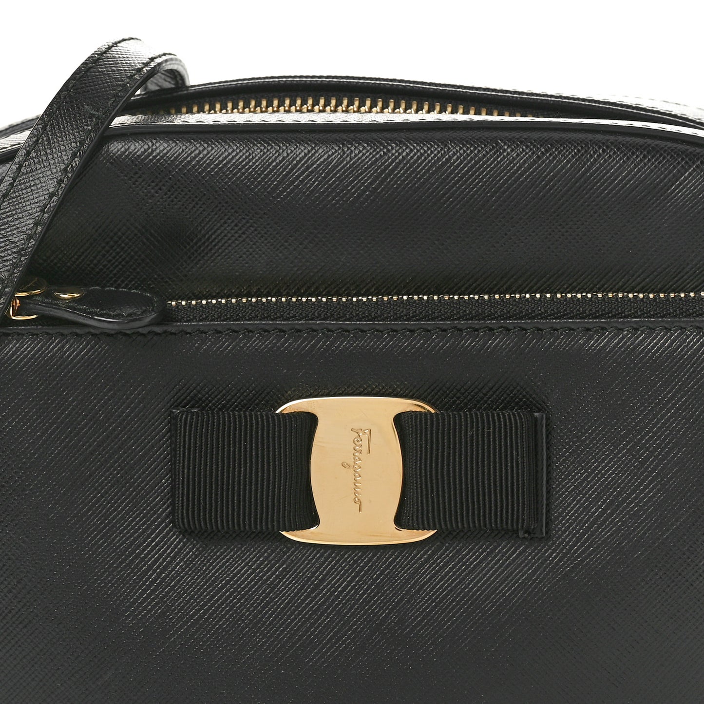 Hammered Calfskin Lydia Bow Camera Bag Black