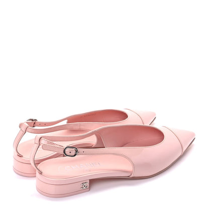 Chanel Patent Calfskin Cap Toe Slingback Flats 37.5  Light Pink 5 of 10