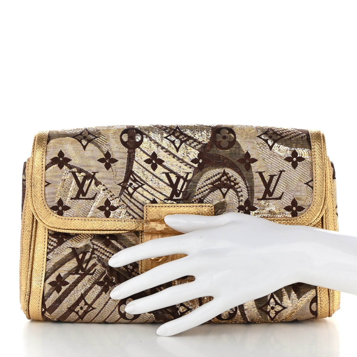 Monogram Brocade Thalie Clutch Gold