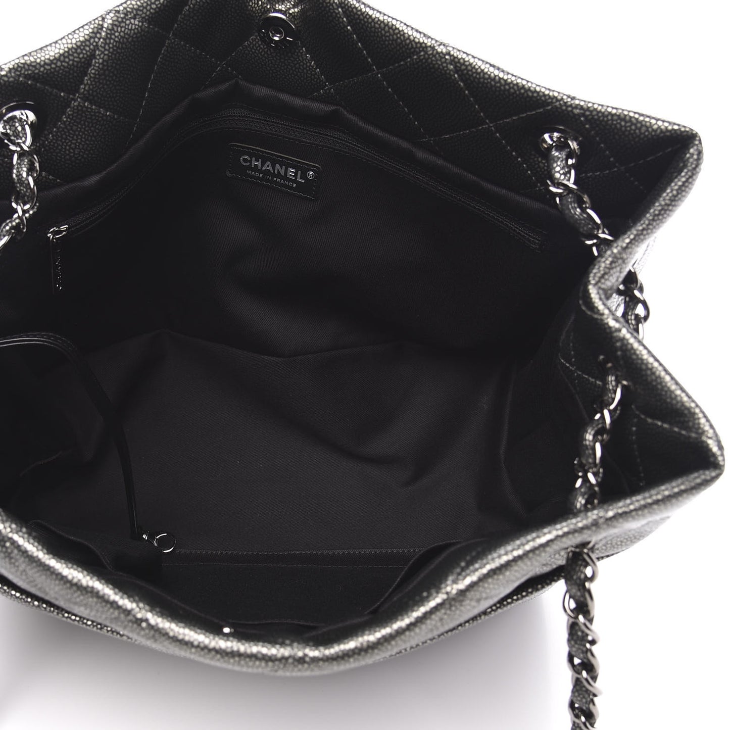 Metallic Caviar Quilted CC Timeless Tote Dark Silver