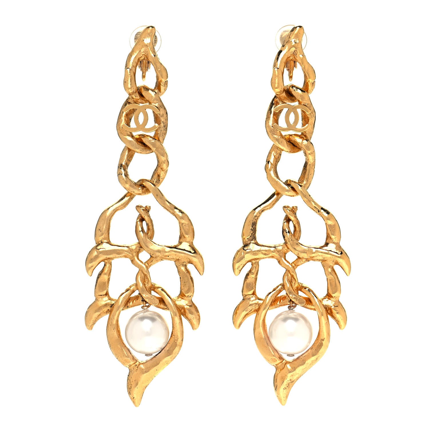 Chanel Chain Link Pearl CC Clip On Earrings Gold 1 of 4