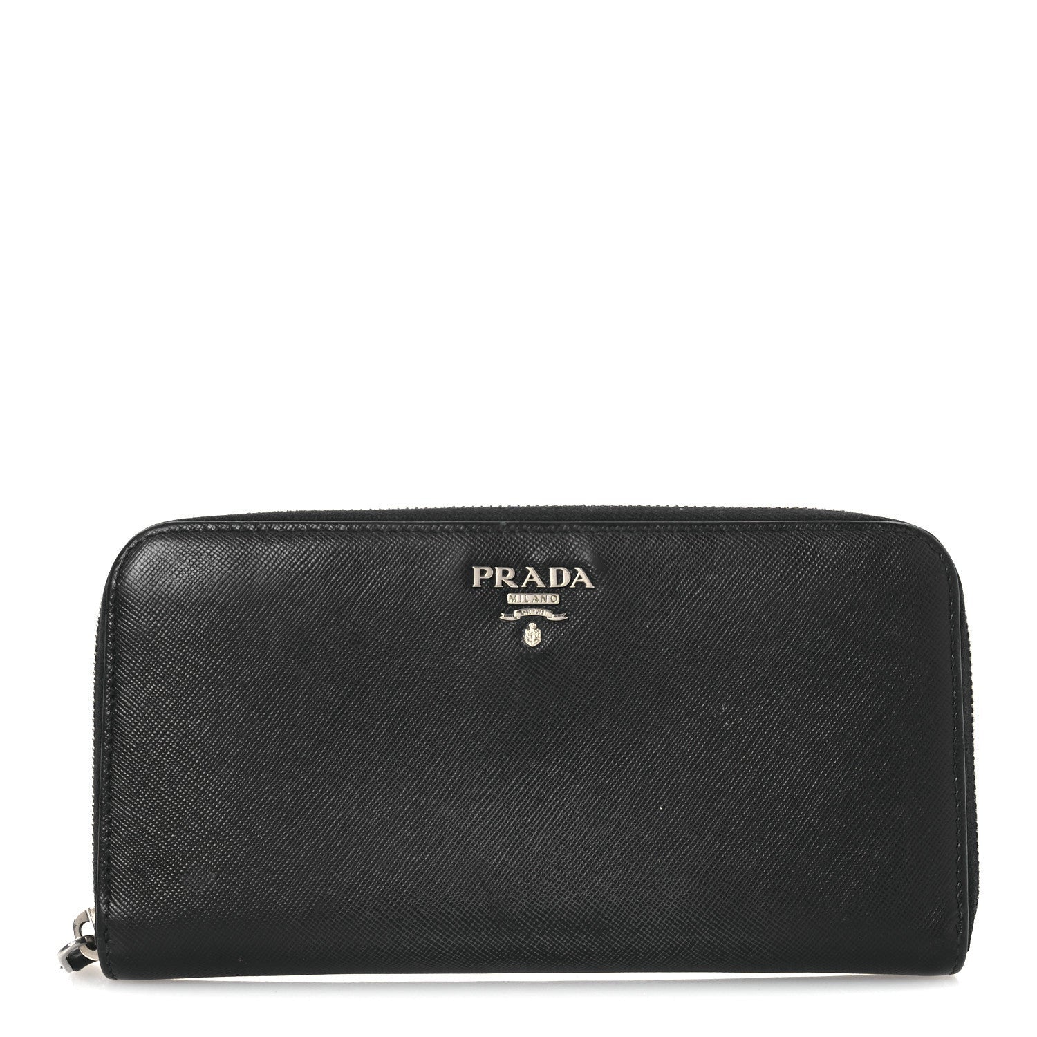 Prada Saffiano Metal Zip Around Wallet Black 1 of 7