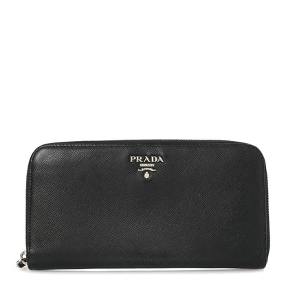 Prada Saffiano Metal Zip Around Wallet Black 1 of 7